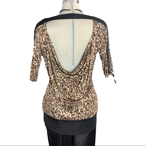 Seductions Leopard Print Brown and black Open Back Blouse Size M - Picture 4 of 13